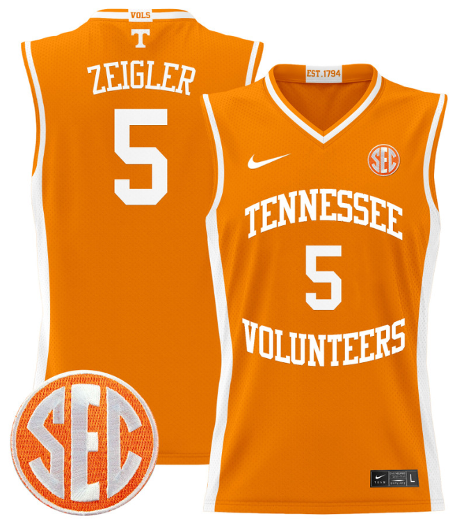 Zakai Zeigler Jersey #5 Tennessee Vols 2024 Lightweight Basketball Orange