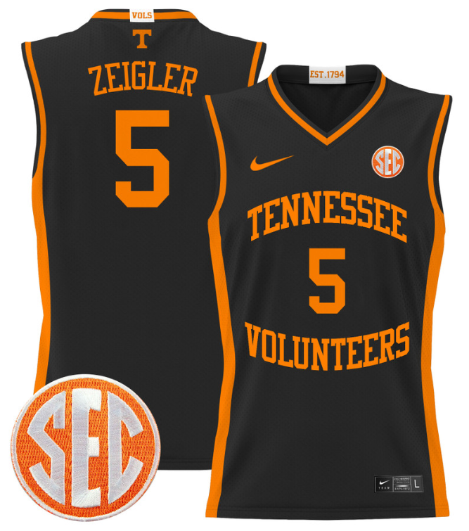 Zakai Zeigler Jersey #5 Tennessee Vols 2024 Lightweight Basketball Black