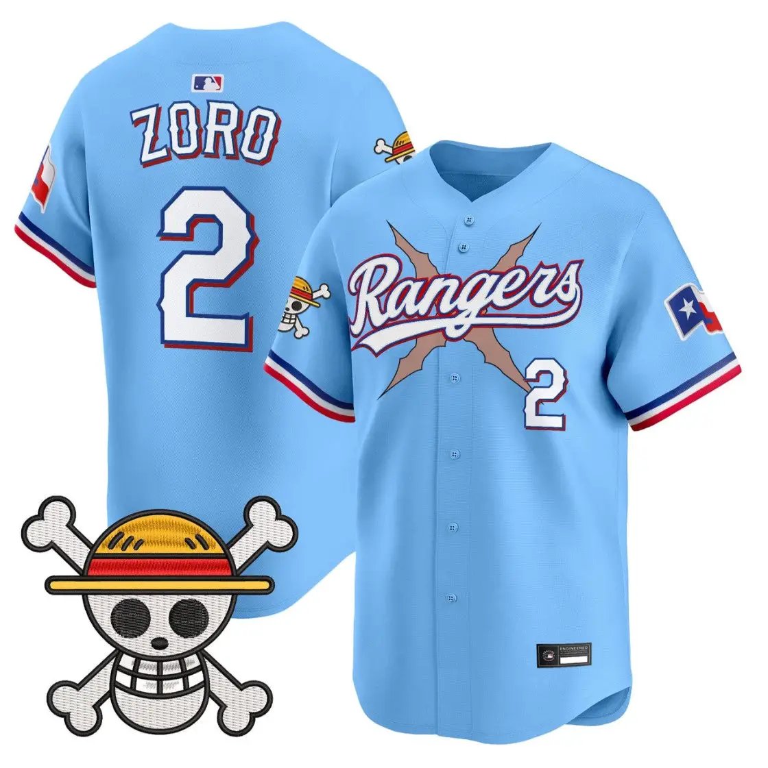 Zoro Jersey #2 Texas Rangers One Piece Premier Limited Stitched