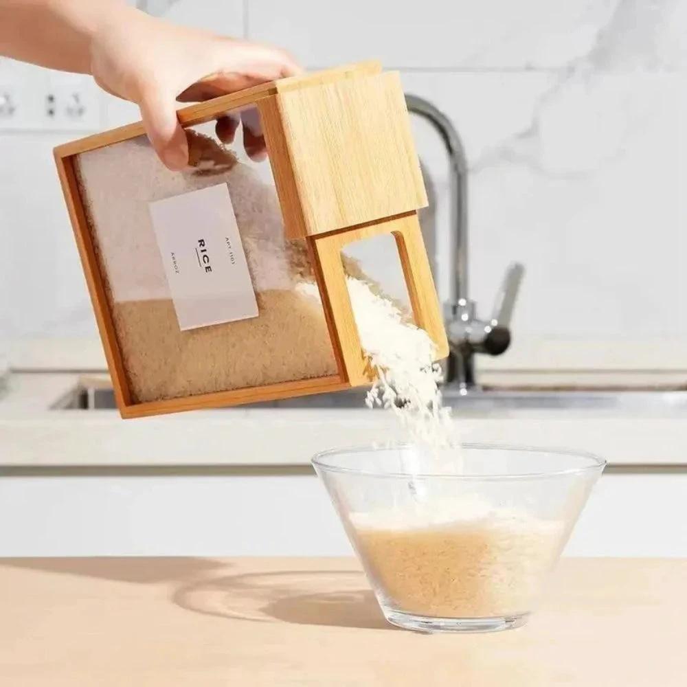 Sliding Bamboo Wood Pasta Grain Storage Container