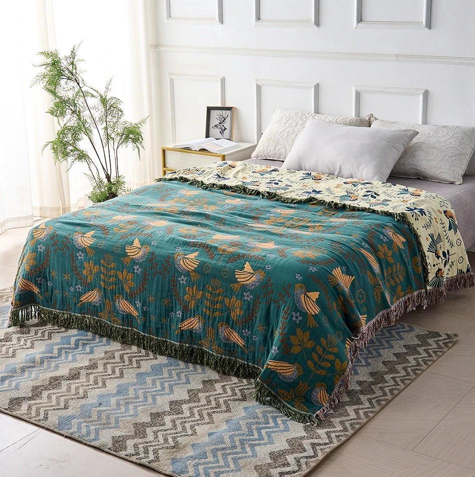 Reversible Scandinavian Bird Blanket | 100% Cotton Blanket