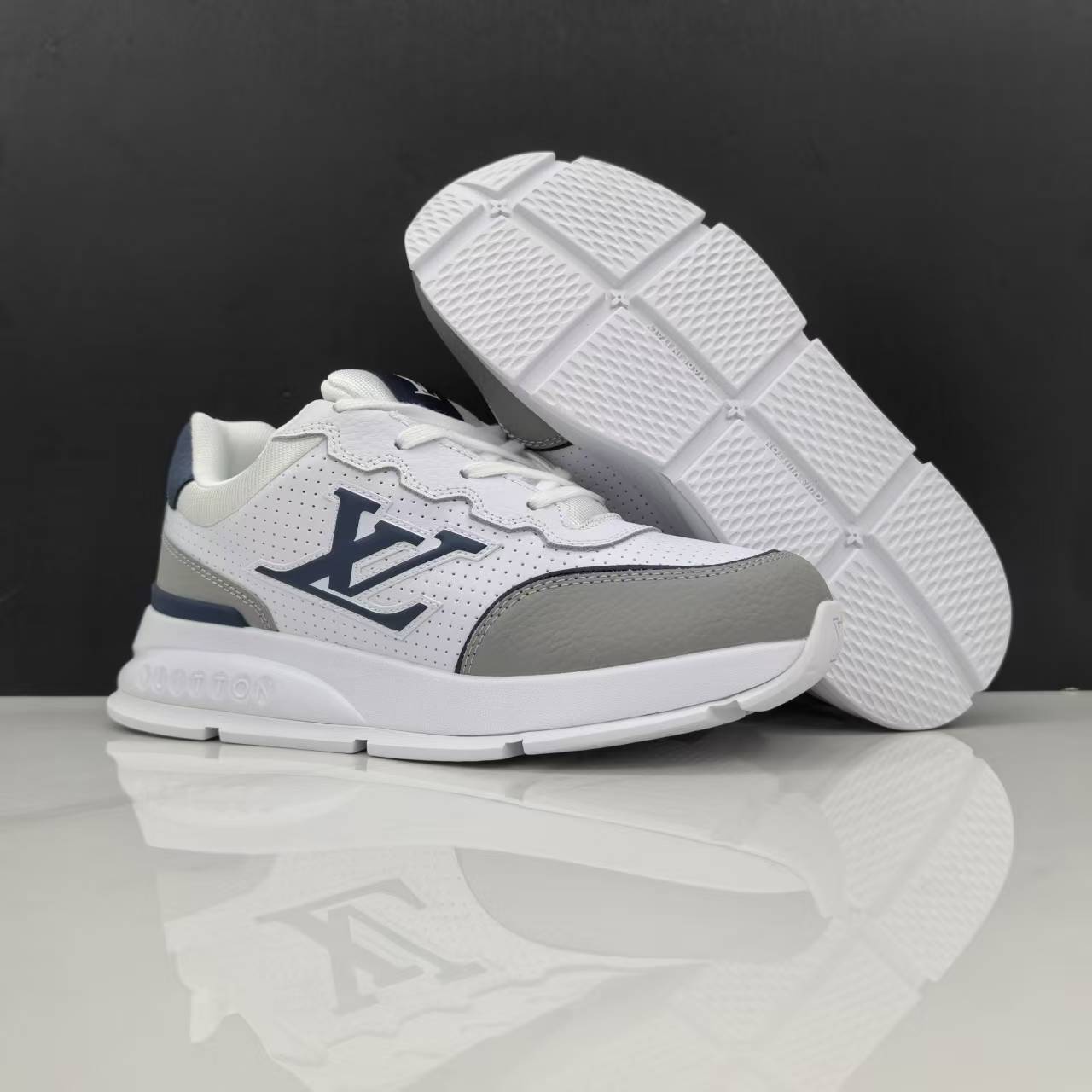 Luxury Lou Paris Classic Trainers Navy Blue White Shoes Sneakers