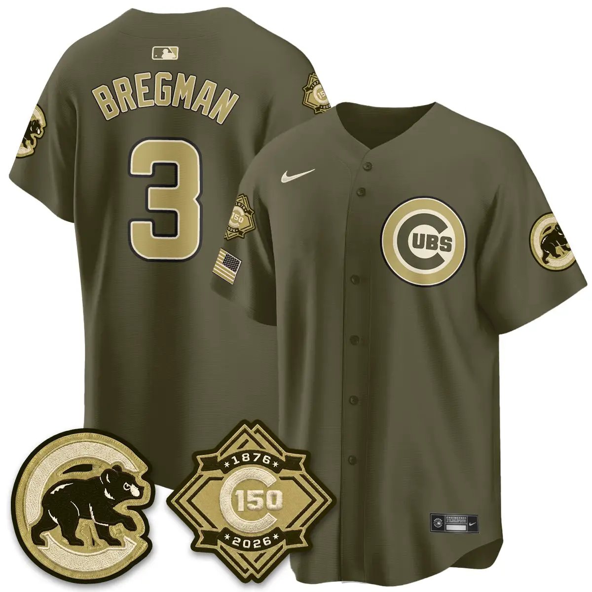 Men Chicago Cubs New Era Olive 2026 Armed Forces Day Jersey -All Stitched