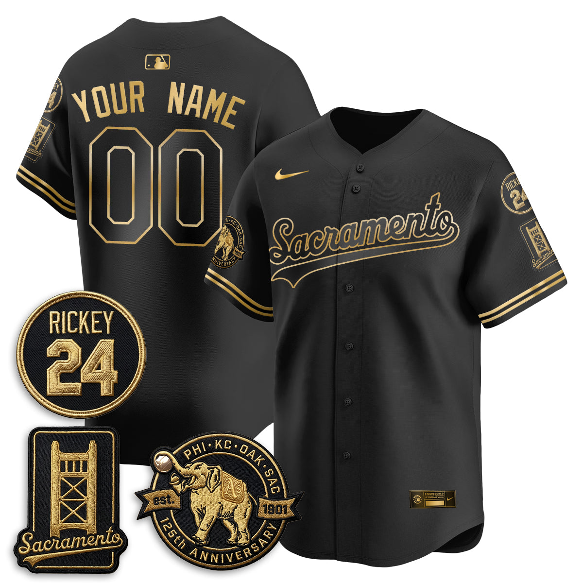 Oakland Athletics 2026 Alternate Sacramento 125 Years Limited Vapor Gold Edition Custom Jersey - All Stitched
