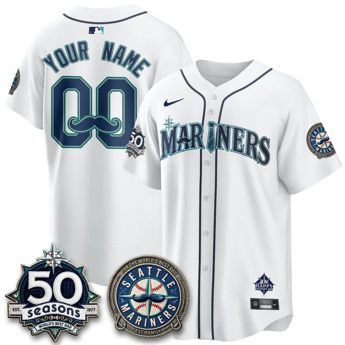 Seattle Mariners Happy Father's Day Vapor Custom Jersey - Stitched