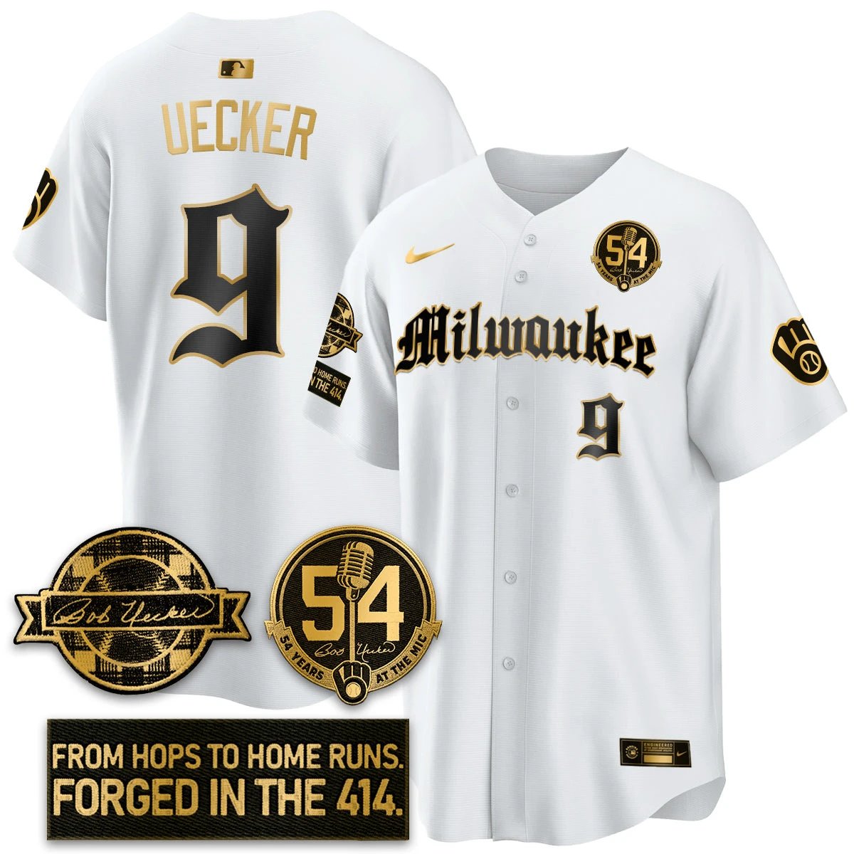 Men Milwaukee Brewers Bob Uecker Patch Vapor Premier Limited Jersey - Gothic Edition - All Stitched