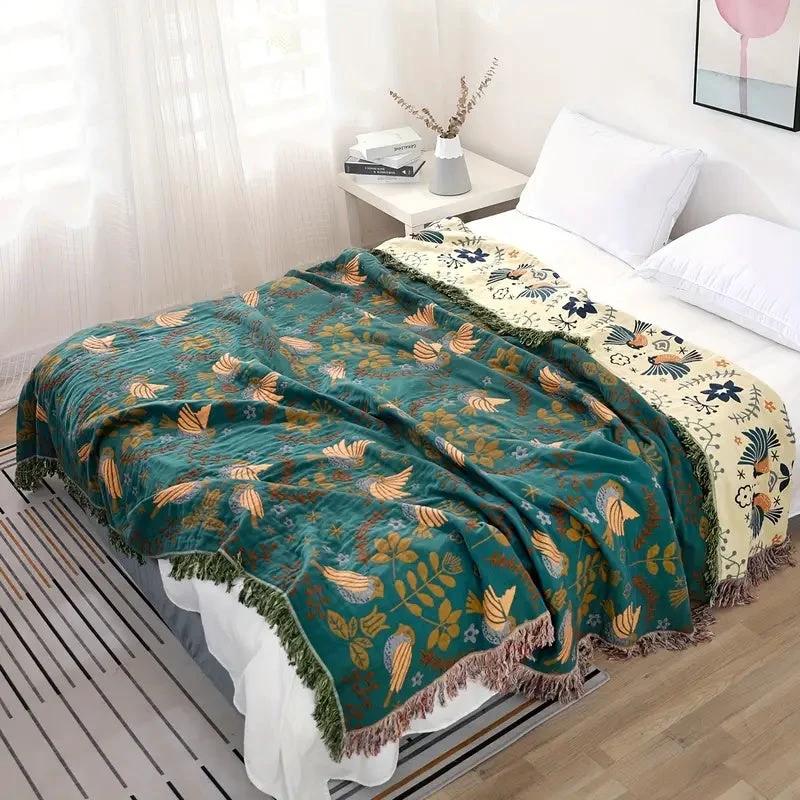 Reversible Scandinavian Bird Blanket | 100% Cotton Blanket