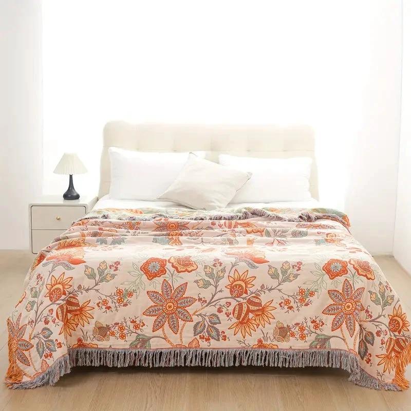 Rustic Floral Boho Blanket | 100% Cotton Floral Blanket