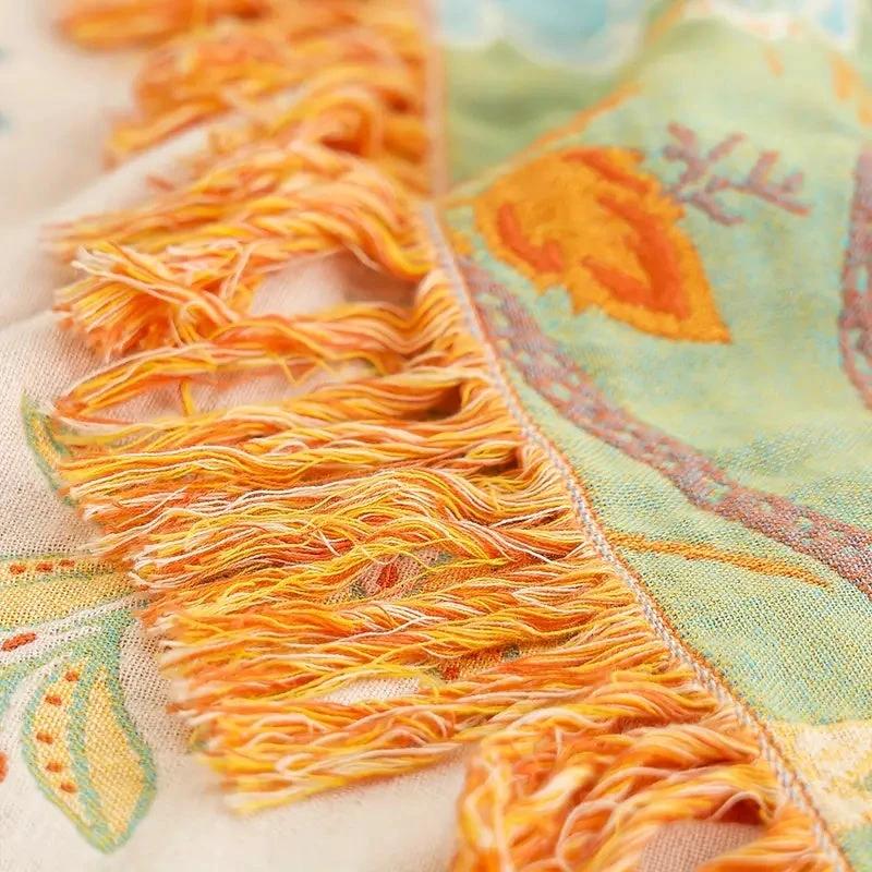 Rustic Floral Boho Blanket | 100% Cotton Floral Blanket